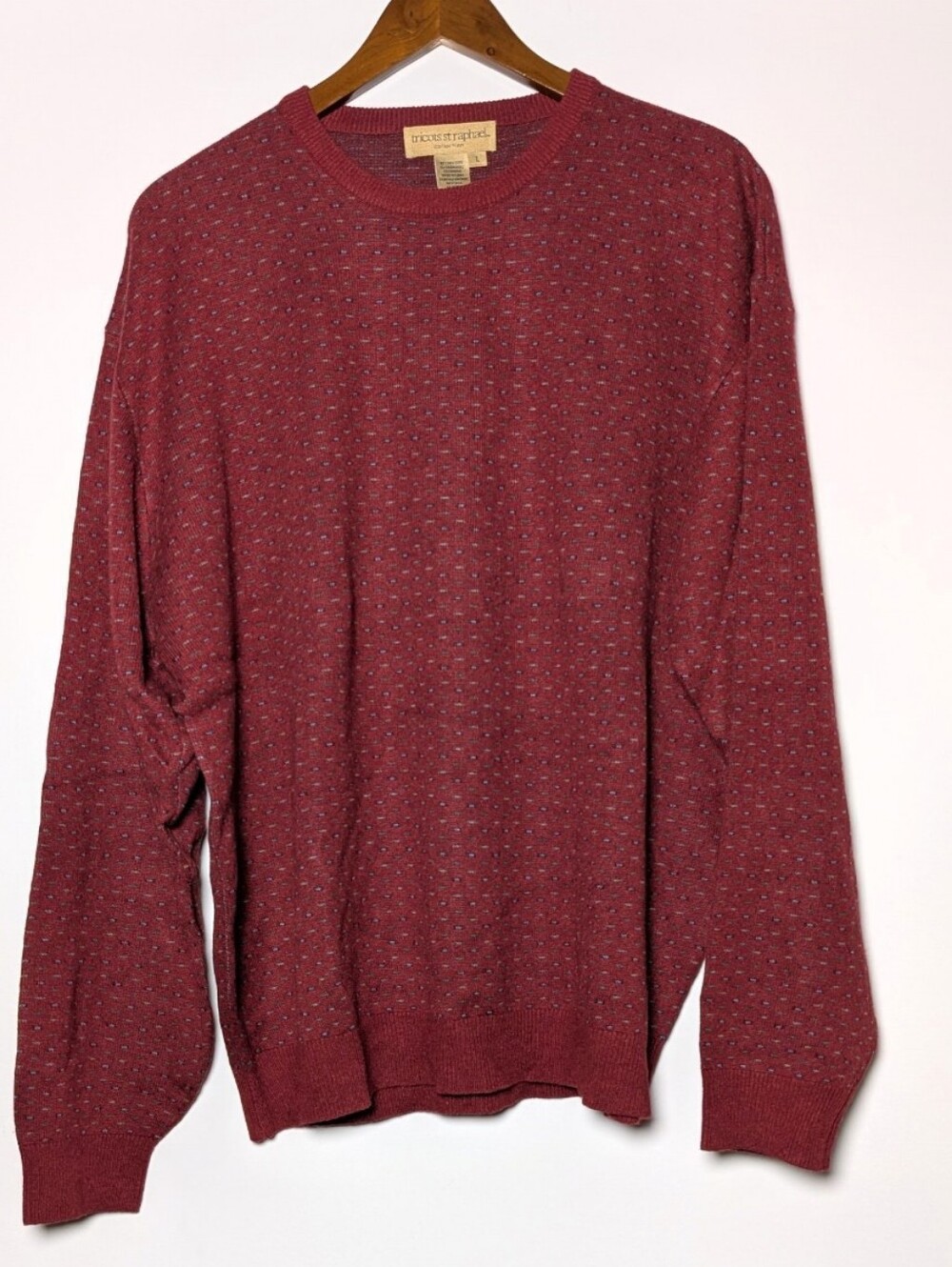 Tricot St. Raphael Round-Neck Maroon Men's Sweater     Silk Cashmere Size Large